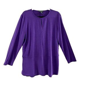 RALPH LAUREN Women Top Size XL Purple Pullover 3/4 Sleeve Keyhole Front 17-2